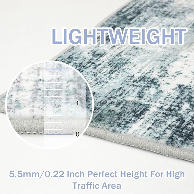 IOHOUZE Abstract Area Rugs 8x10 Ft Washable Large Rugs for Living Room, Non Slip Dining Room Rug, Printed Faux Wool Rug for Bedroom, Floor Carpet for Office Nursery Playroom, Sage Grey
