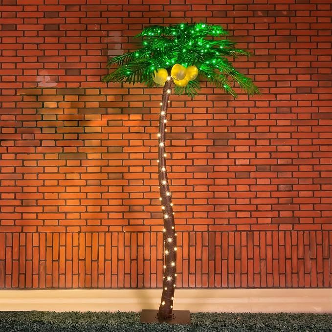 TYBEEU 7ft Lighted Palm Tree with 208 LED Lights & Glowing Coconuts | Dimmable | Decorative Artificial Tree | Indoor & Outdoor Use