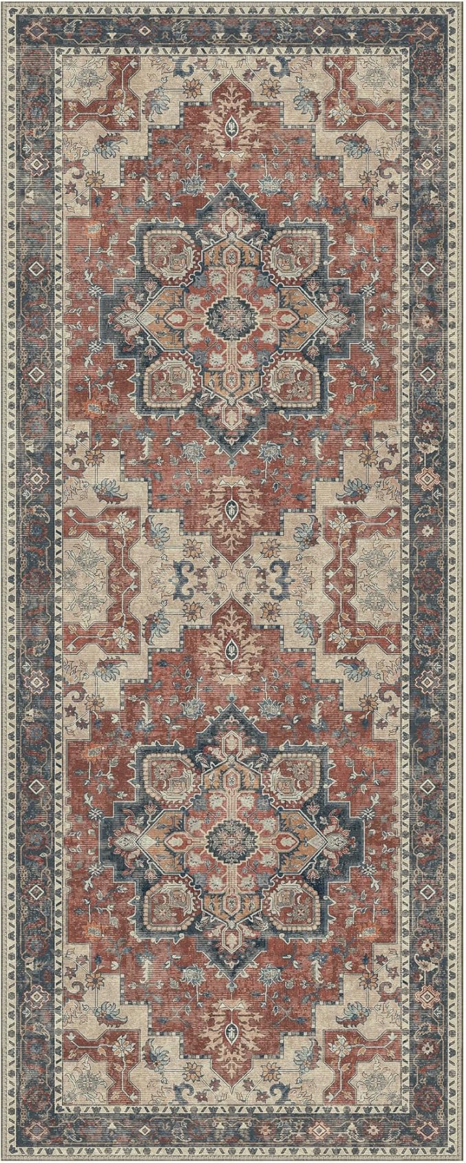 GENIMO 2'6''x14 Runner Rugs for Hallway, Machine Washable Non Slip Vintage Retro Rugs, Low Pile Lightweight Soft Print Rug for enrtyway, Corridor, Home Office, Kitchen, Bordeaux