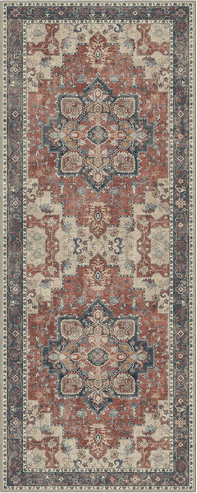 GENIMO 2'6''x14 Runner Rugs for Hallway, Machine Washable Non Slip Vintage Retro Rugs, Low Pile Lightweight Soft Print Rug for enrtyway, Corridor, Home Office, Kitchen, Bordeaux