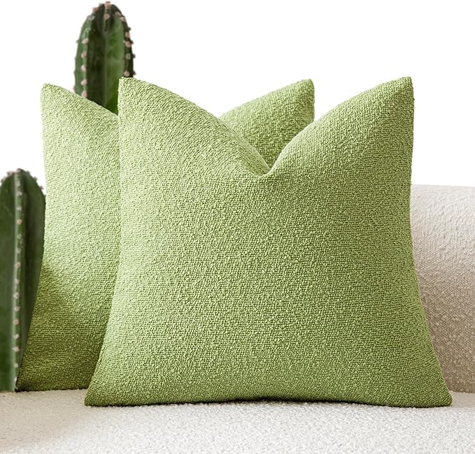 Foindtower Pack of 2 Textured Boucle Throw Pillow Covers Accent Solid Decorative Pillow Cases Cozy Woven Couch Cushion Case for Sofa Bedroom Living Room Home Decor 20x20 Inch Lime Green