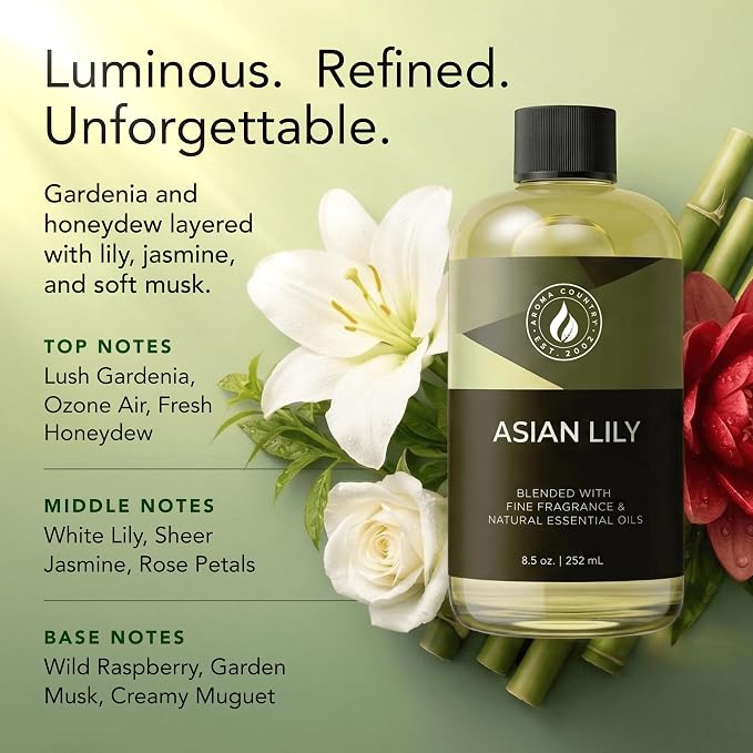 Aroma Country Asian Lily Luxury Diffuser Oil Refill (8.5 Fl Oz) | Hotel-Inspired • Long-Lasting Home Fragrance • for Aromatherapy, Reed Diffusers, Diffuser Machines & Room Sprays