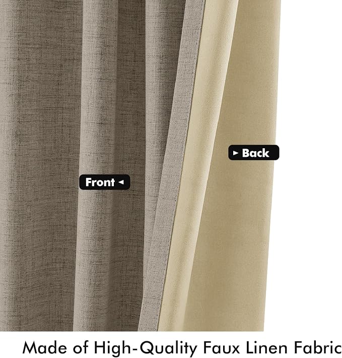MIULEE 100% Blackout Linen Curtains for Bedroom, Faux Linen Solid Luxury Decor Thermal Insulation Room Darkening Drapes for Living Room Back Tab Rod Pocket 42 x 90 Inches, 2 Panels