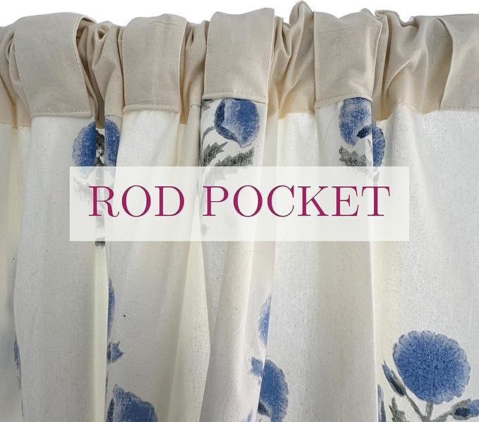 ATOSII 100% Cotton Single Panel Block Print Curtain, Easy Hanging with Rod Pocket & Loop, Living Room, Dining Room, Bedroom Light Filtering Boho Curtains, Set of 1, 60" W X 96" L, Flora Blue Poppy
