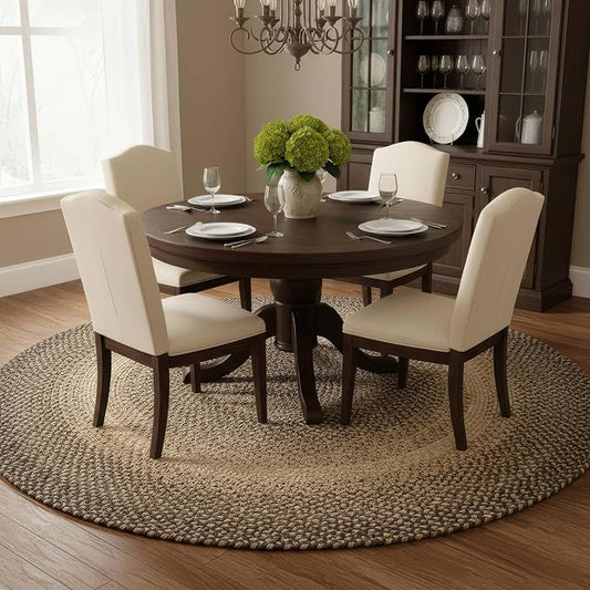 Super Area Rugs Round Braided Dinig Room Rug - Ridgewood Braided Woven Rug 4-6 Seat Dining Table - Reversible - Indoor/Outdoor - Made in USA - Brown Velvet/Beige, 6' Round