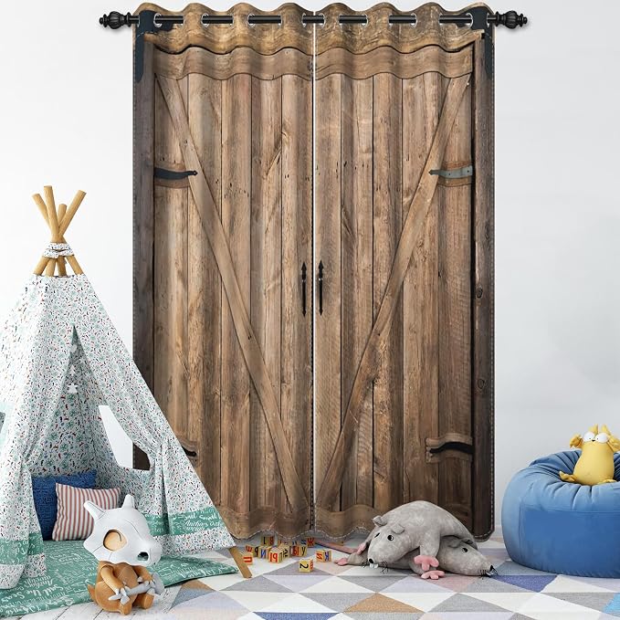 Rustic Curtains Vintage Wood Barn Door Old Garage Door American Native Country Farmhouse Farm Style Rural Art Architecture Living Room Bedroom Window Drapes Treatment,26x84 inch,2 Panels