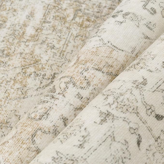PureCozy Entryway Area Rug 3x4 Washable Beige Vintage Distressed Carpet Oriental Soft Thin Indoor Mat for Office Non Slip Low Pile Throw Rug for Kitchen Bathroom Bedroom Dining Living Room