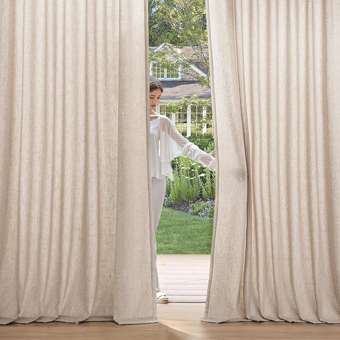 MIULEE Non-See-Through Privacy Linen Curtains 2 Panels, Light Filtering Window Curtains Farnhouse Textured Back Tab Semi Sheer Drapes for Bedroom Living Room, 52 x 90 Inches Long, Beige