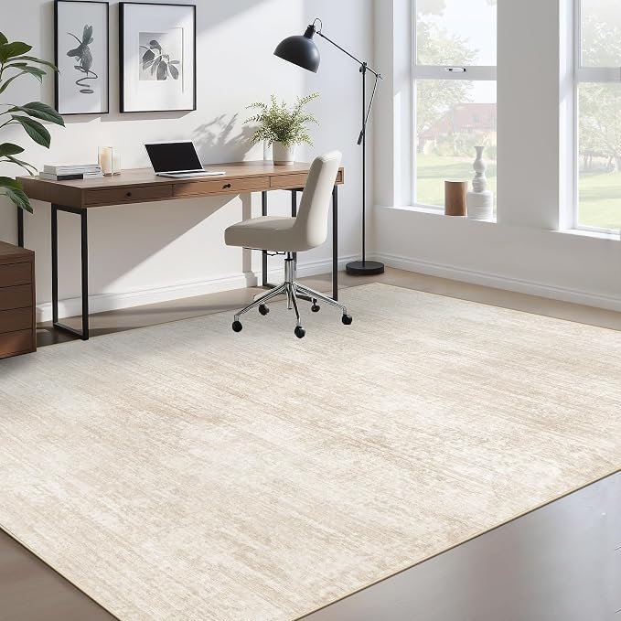 pmtsns Area Rugs 6x9 for Living Room: Washable Rug Modern Abstract Neutral Soft Non-Slip Low-Pile Indoor Carpet for Bedroom Dining Room Playroom Home Office (Beige, 6'x9')