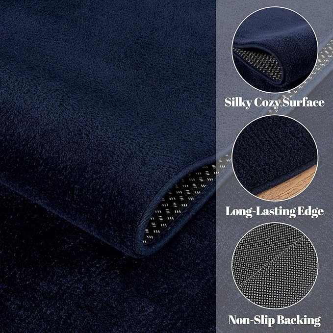 qulint 4x6 Modern Rug for Boys Room, Navy Blue Rug for Living Room Bedroom Soft Washable Thickened Memory-Foam Indoor Carpet, Minimalist Solid Non Slip Carpet for Kid Nursery Kitchen Home Decor