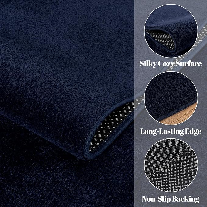 qulint Large Area Rug for Living Room 6x9, Navy Blue Washable Rug for Bedroom Soft Thickened Memory-Foam Indoor Modern Rug, Minimalist Non Slip Carpet for Boys Girls Kid Room Dorm Home Decor