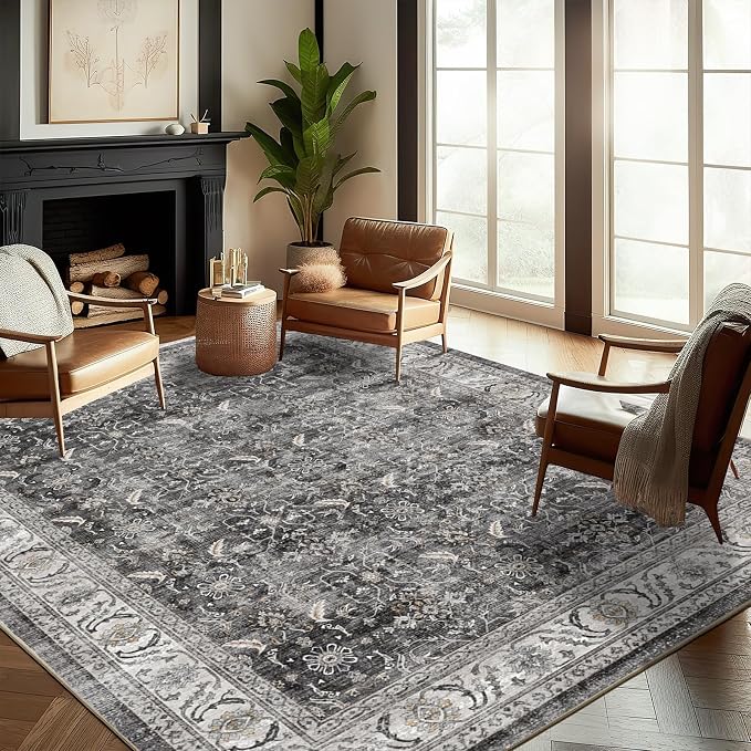 CHAMPLANT Washable Area Rug 8'x10' Retro Boho Design Non-Shedding Non-Slip Easy Care Ideal for High Traffic Areas in Living Room Bedroom Office Coffee Table Kitchen Large Carpet