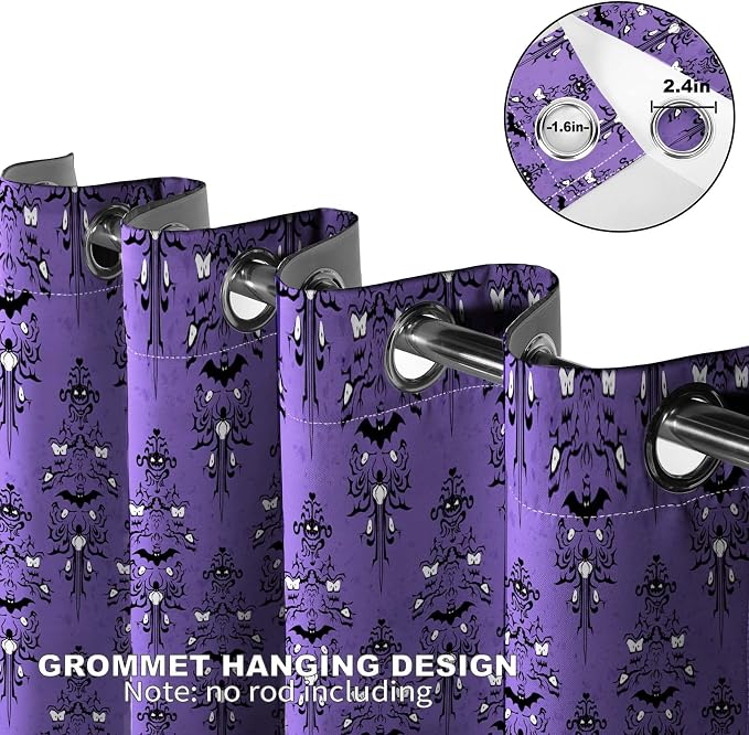 Halloween Haunted Mansion Blackout Curtains Purple Spooky Scary Decorate Goth Gothic Decor for Women Men Boys Girls Home Bedroom Living Room Grommet Window Drapes 2 Panel Set, 42x63 Inch