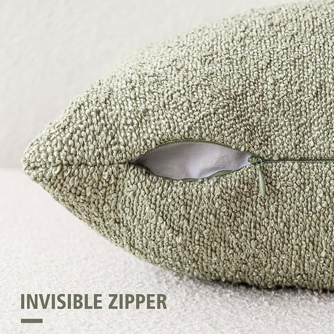 Foindtower Pack of 2 Textured Boucle Throw Pillow Covers Accent Solid Pillow Cases Cozy Soft Decorative Couch Cushion Case for Chair Sofa Bedroom Living Room Home Decor 18x18 Inch Dirty Sage Green