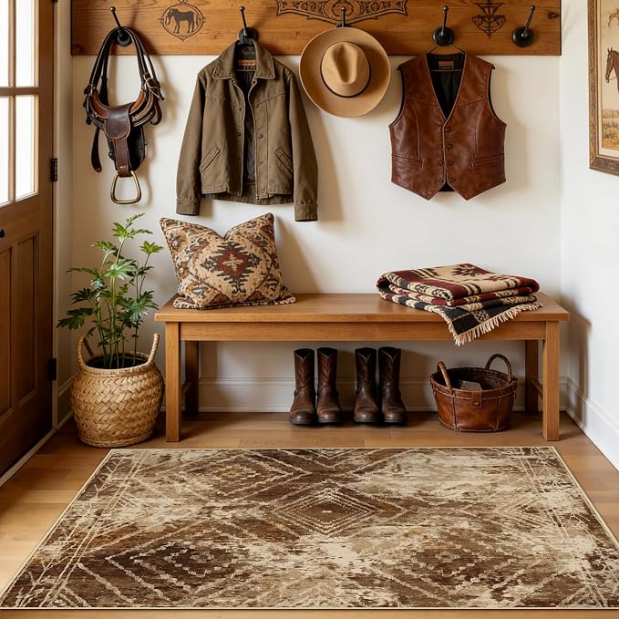 BESTSWEETIE Area Rug 3x5 Rug Machine Washable Non-Slip Low Pile Print Pattern Western Rug for Living Room Bedroom Entryway Tribal Series-Abstract/Cowhide