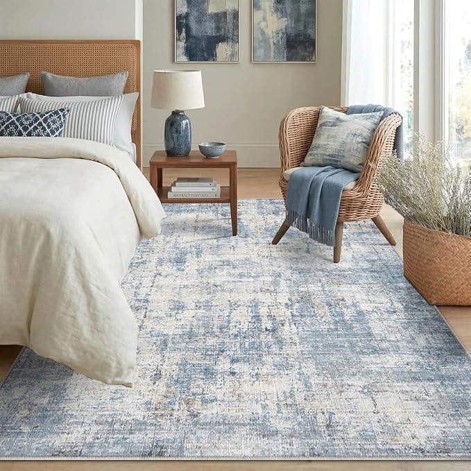 6x9 Area Rugs Washable Living Room Rug-No Slip Soft Carpets Modern Abstract Coastal Indoor Floor Stain Resistant Carpet for Bedroom Dining Room Farmhouse Nursery Home Office Blue