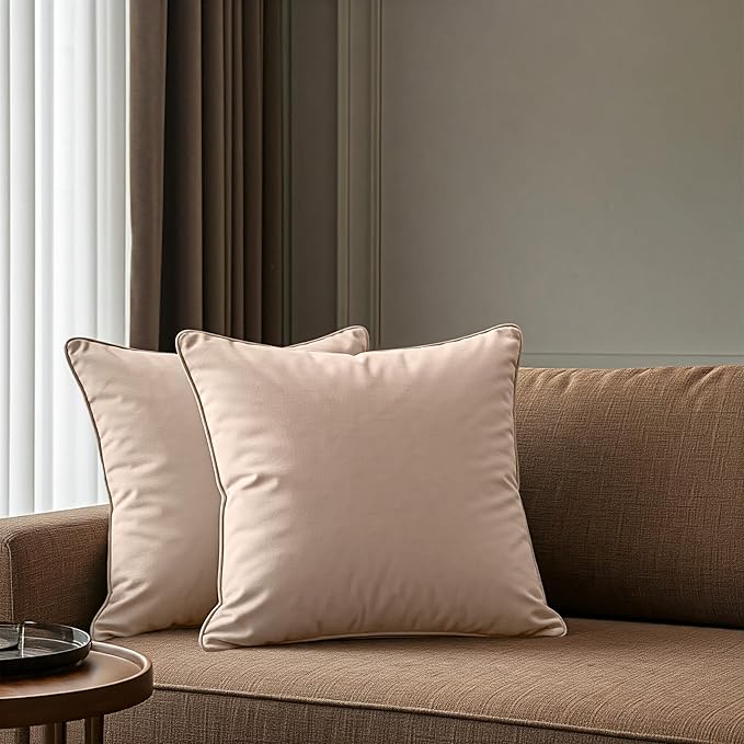 A1HC Set of 2 Luxurious Fine Soft Velvet Throw Pillow Covers Only, for Sofas, Beds, Vibrant Colors and Hidden Zipper. Enhance Your Living Space with Decorative Couch Pillow 22"x22", Khaki