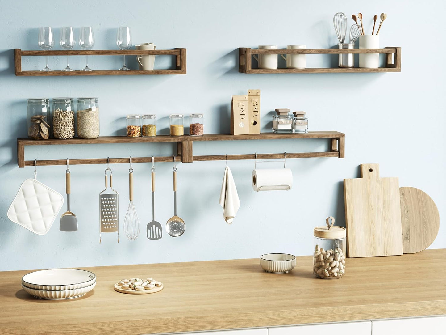 Upgraded Thick Floating Shelves - 24 Inch Multi-Use Wall-Mounted Bookshelves for Kids and Nursery, Ideal for Books, Toy, Spice Rack, Decor - Walnut Brown