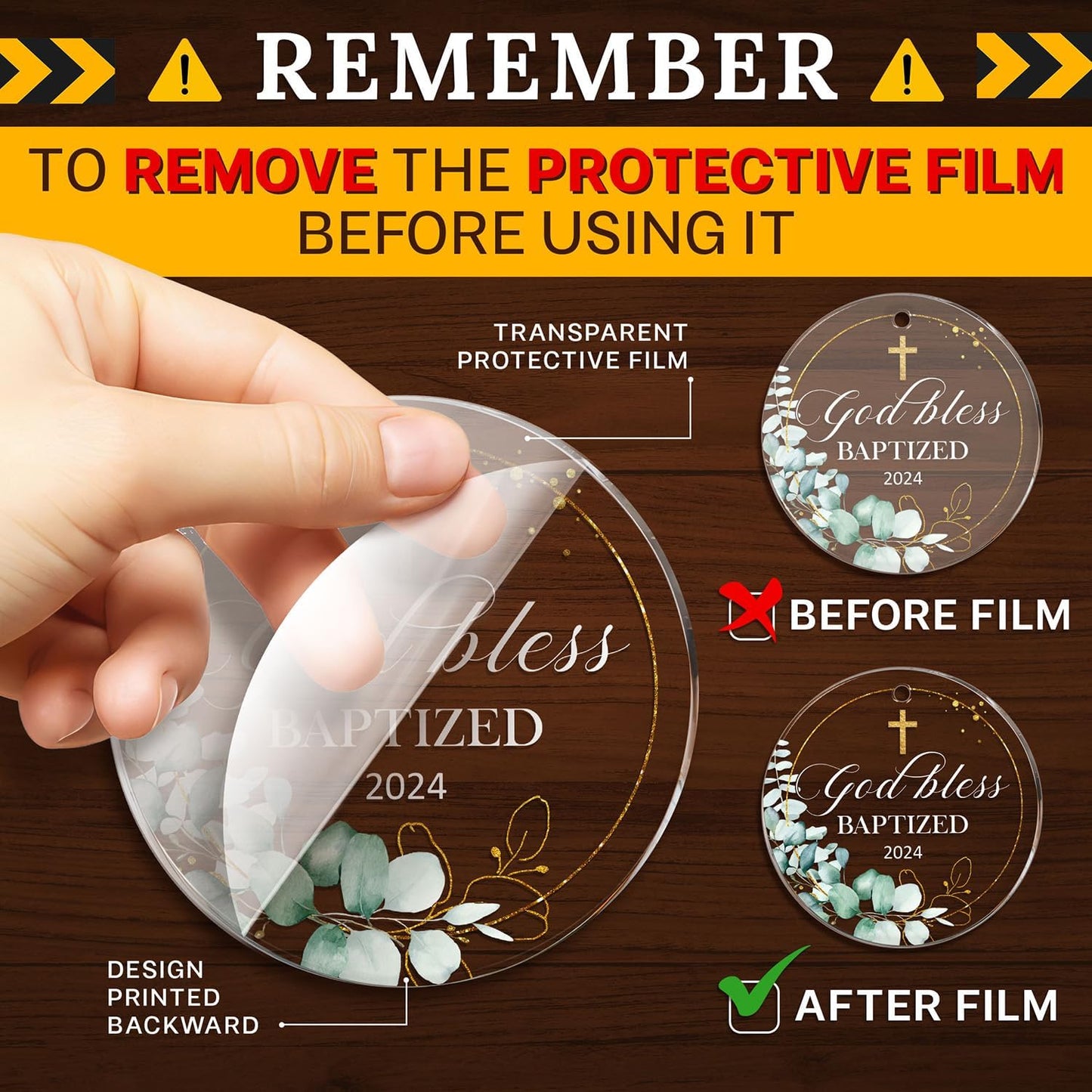 HEXMOZ Baptism Gifts - Christening Gifts for Boys Girls Kids Adults Men Women - Baby Boy, Girl Catholic Baptism Gift for Godson, Goddaughter - Cross God Bless Baptized Acrylic Christmas Ornament 2024