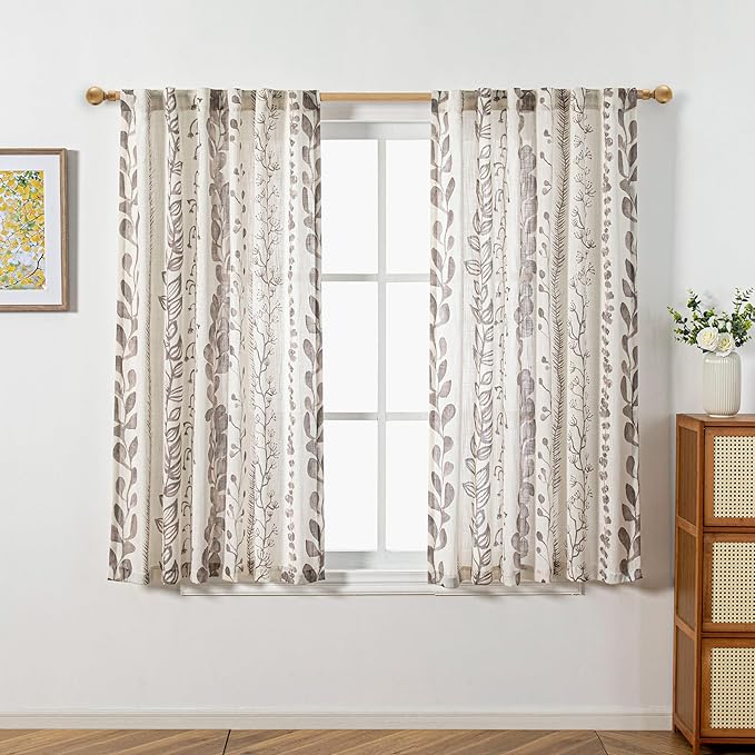 MEETSKY Boho Curtains 2 Panels Curtains 63 Inches Long Boho Linen Style Curtains for Living Room Semi-Sheer Back Tab Drapes Light Filtering Rod Pocket Window Curtains 2 Panels, Brown