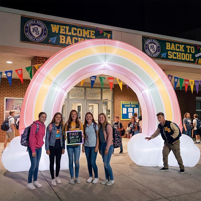 Seenelling 14 FT Boho Rainbow Theme Giant Inflatable Archway Decoration Boho Baby Shower Arch Built-in LED Lights for Bohomian Rainbow Birthday Gender Reveal Baby Shower Wedding Decor