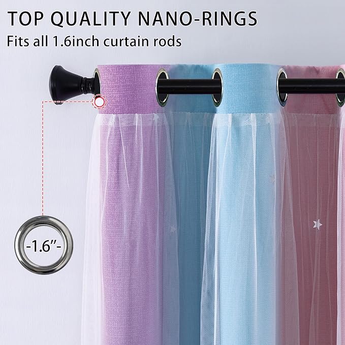 XiDi Pink Purple Blackout Curtains 108 Inches Long for Girls Bedroom 2 Panels Room Darkening Grommet Window Curtains Colorful Rainbow Design Unicorn Kids Nursery Princess Theme Decor 42Wx108L