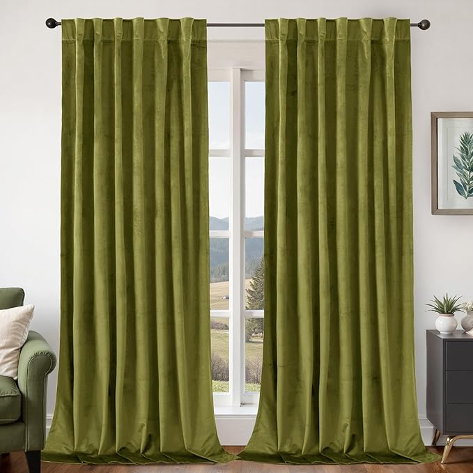 BGment Moss Green Velvet Blackout Curtains 80 Inches Long, 52 x 80 Inch Window Curtains Thermal Insulated super Soft Luxury Room Darkening Drapes with Back Tab and Rod Pocket for Living Room, 2 Panels