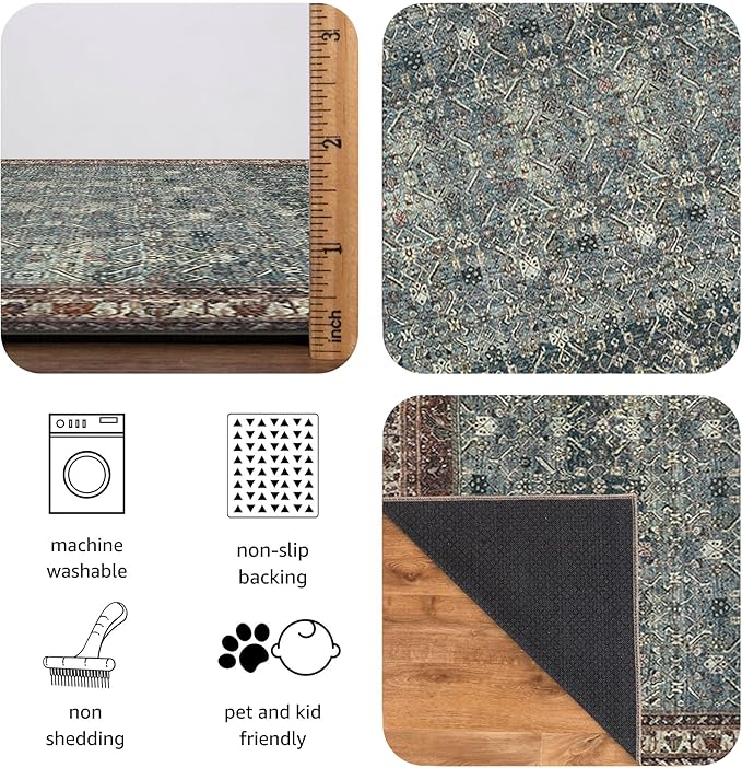 Keen Home Design 30"x120" Rug - Machine Washable Runner with Non-Slip Backing, Ideal for Hallway, Entryway, Kitchen, Laundry Room - Vintage, Easy Clean, Durable, Low Pile Rug - (2'6" x 10')