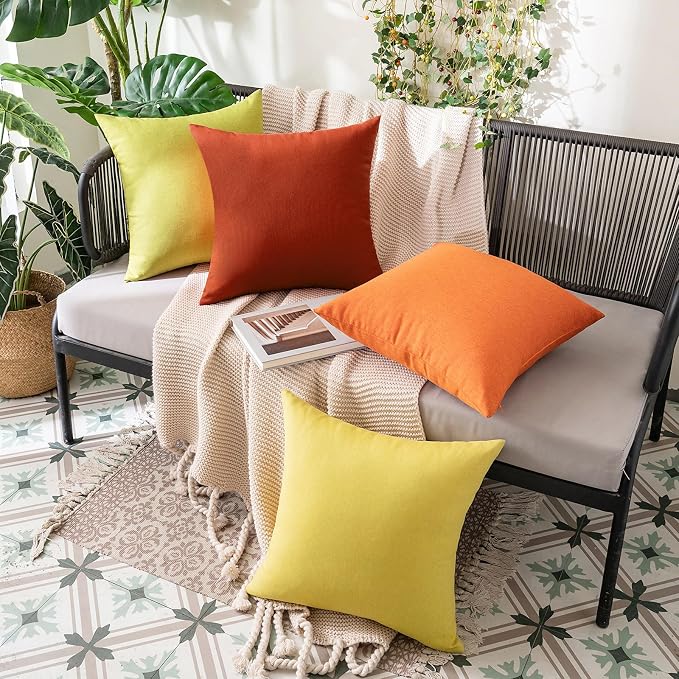 MIULEE Pack of 2 Decorative Outdoor Solid Waterproof Throw Pillow Covers Faux Linen Garden Farmhouse Cushion Cases for Summer Patio Tent Balcony Couch Sofa 12x12 Inch Burnt Orange