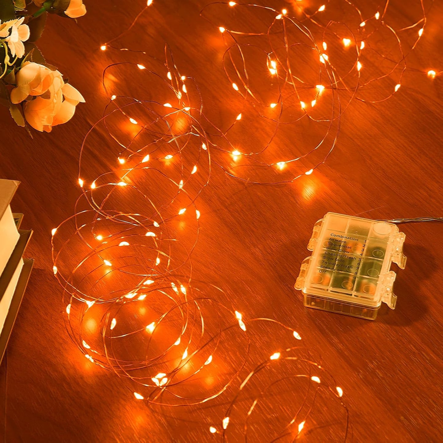 4 Pack 32.8 Ft. Battery Operated Outdoor String Lights with Remote & Timer, LED Orange Fairy Lights, Waterproof Twinkle Lights for Bedroom, Dorm, Mason Jar, Wedding, Party, Christmas