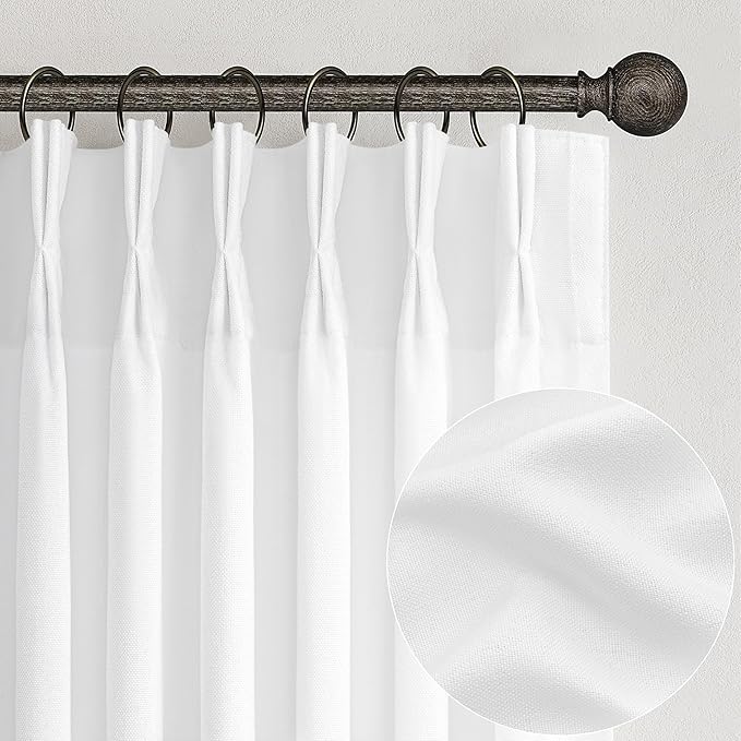 PleatedDrapes White Curtains 90 Inches Long, Pretty Closet Linen Curtain for Open Closet/Living Room Standard Window Curtain Lengths Coastal Light Filtering Semi Sheer Burgs 2 Panels Set (W40 xL90)
