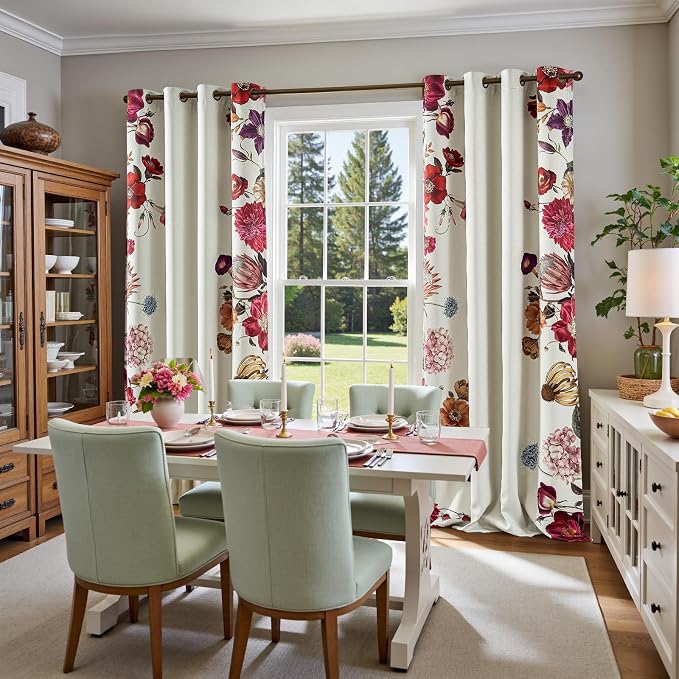 jinchan Hannah Floral Blackout Curtains with Retro Vintage Beige Boho Flower Print Drapes for Bedroom Living Room Fall Decor Window Curtains Room Darkening 96 Inches Length 2 Panels Set with Grommet