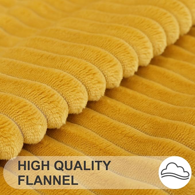 Simmore Decorative Fall Throw Pillow Covers 12x20 Set of 2, Soft Natural Plush Flannel Double-Sided Fluffy Rectangle Pillow Covers for Couch Sofa Living Room, Mustard Yellow