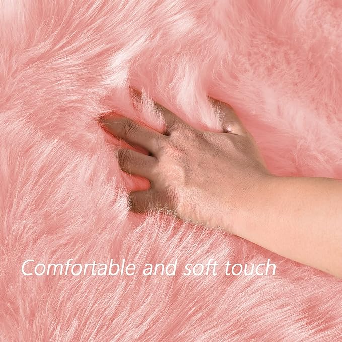 Latepis Round Pink Faux Sheepskin Fur Rug Circle Rugs 4ft Soft Fluffy Rugs for Bedroom Girls Living Room Rug for Dorm Floor Luxury Home Decor