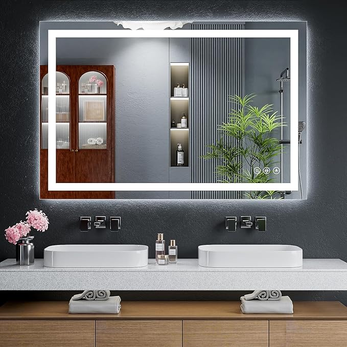 48" x 32" LED Bathroom Mirror with Lights, Backlit + Front Lit, Anti-Fog, Lighted Vanity Mirror for Bathroom Wall, Dimmable Brightness, 3 Colors, Memory Function, Shatterproof Tempered Glass