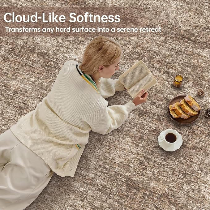 Sasttie Round Rug 4ft, Ultra-Soft Washable Circle Rug, Low Pile Foldable Thin Rugs with Non-Slip Backing, Skin-Friendly Stain Resistant Carpet for Living Room, Bedroom, Kitchen, Dorm, 4ft, Dark Brown