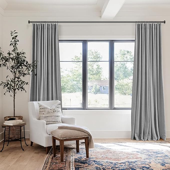 100% Blackout Shield Full Blackout Curtains for Bedroom 63 inch Length 2 Panels Set, Clip Rings/Rod Pocket Faux Linen Black Out Curtains for Living Room, Thermal Insulated, 50Wx63L, Grey