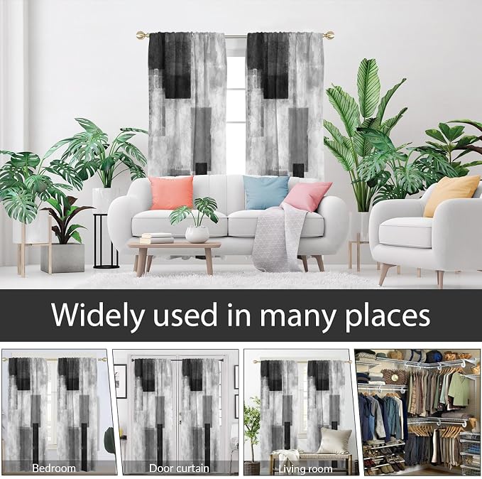 AAtter Black Grey and White Window Curtain Abstract Gray Geometric Aesthetic Silver Boys Minimalist Long Living Room Bedroom Drapes Treatment Fabric 1 Pair Home Decor, 42" W x 84" L, Modern