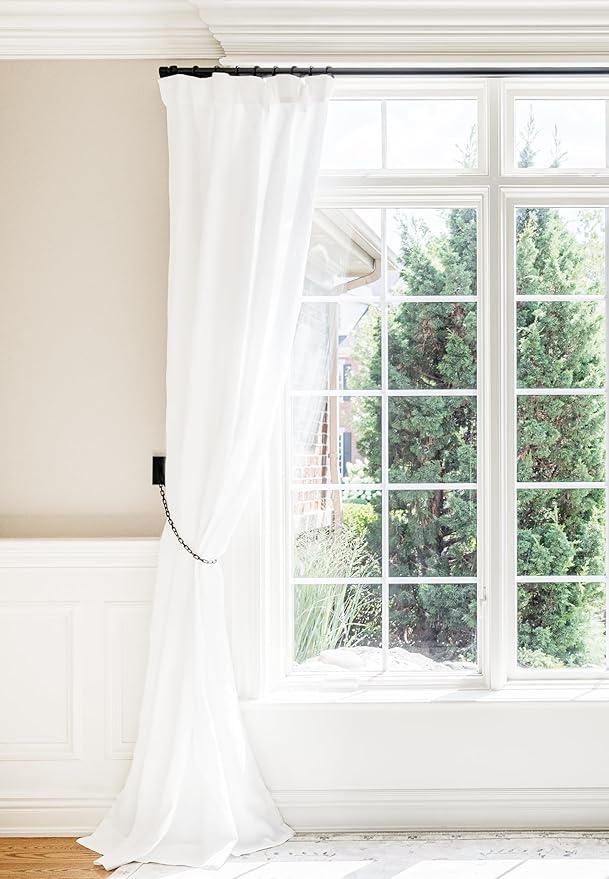 BlastHome® Non-Adjustable Luxury Curtain Rods for Windows, 1 ¼” Rod Set, 10 foot Fixed Length (Three Rods Connect for a Seamless Look), Tuxedo Black