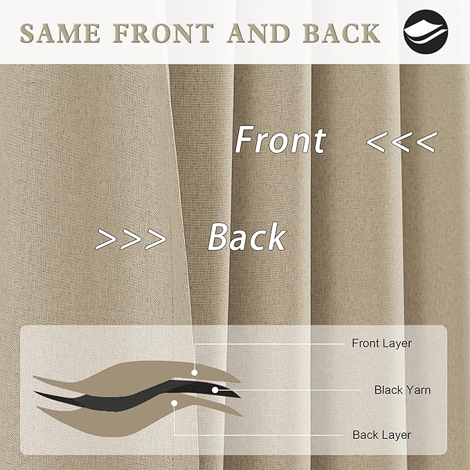 DUALIFE 100% Blackout Curtains 120 Inches Long 10 ft Tall,Extra Long Curtains Linen Textured Thermal Insulated Curtains & Drapes for Bedroom,Living Room - Taupe W50x L120