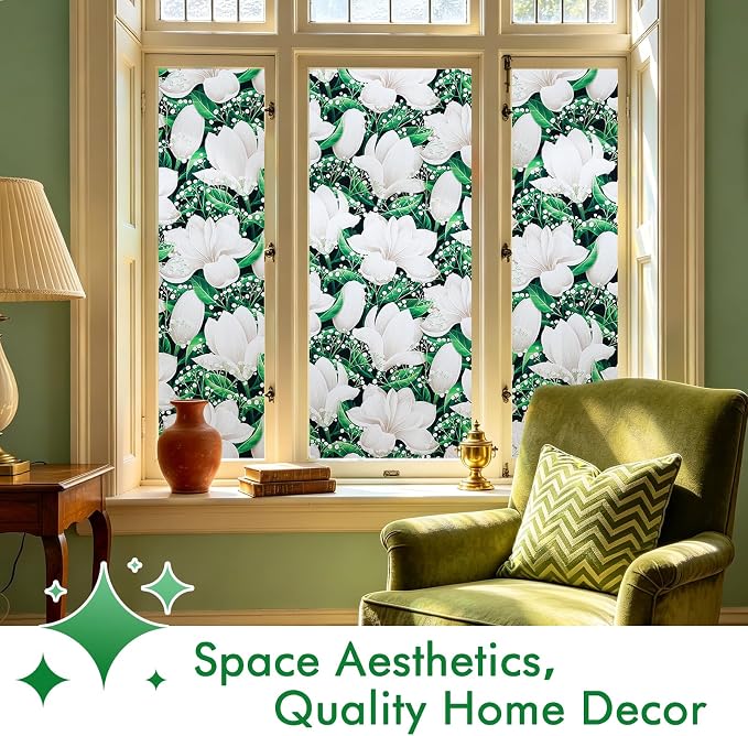 SOMWISE Frosted Glass Window Privacy Film with Tools, Heat Blocking, Anti-UV, Anti-Glare, Static Cling, Decor for Home Bathroom Door, Renter Friendly, Removable, Reusable, Green 17.5Inchx78.5Inch