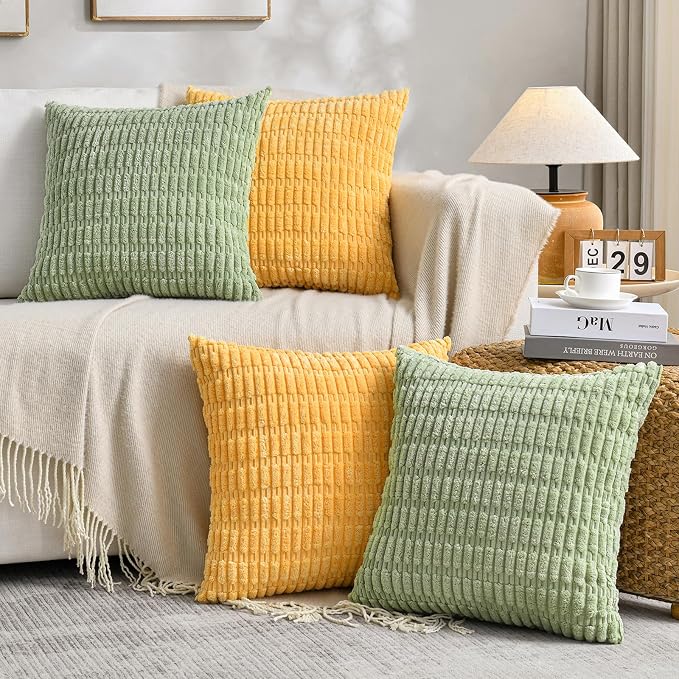 Fancy Homi 4 Packs Decorative Throw Pillow Covers for Living Room Couch Bed, Modern Farmhouse Boho Home Décor Accent Cushion Case, 18" x 18", Yellow Green Series