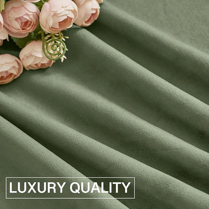 StangH Soft Velvet Sage Green Curtains 96 inches Long Rod Pocket, 2 Panels | Room Darkening Window Drapes, Thermal Insulation Living Room Sliding Door Panels, 300GSM Rich Soft Velvet, Bedroom