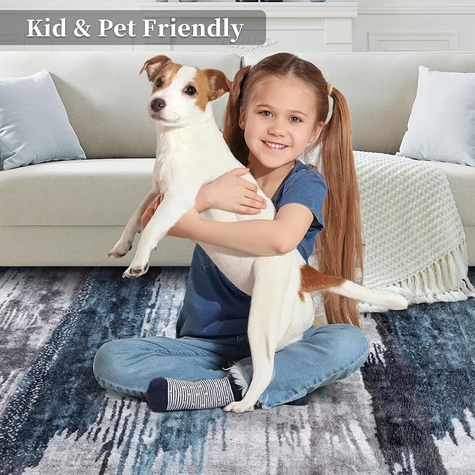 Ciicool 2x5 Washable Runner Rug, Modern Abstract Hallway Rugs Runner, Non-Slip Thin Accent Rug Lightweight Navy Grey Print Distressed Carpet for Laundry Entryway Bedroom Kitchen Bathroom Indoor