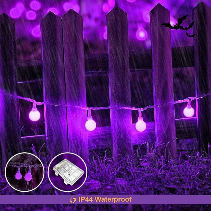 JMEXSUSS 100 LED Purple Globe String Lights Battery Operated with 8 Modes | 33ft Indoor Christmas Lights with Remote, Battery Powered Fairy Lights Outdoor for Room Bedroom Party Patio Yard Decor