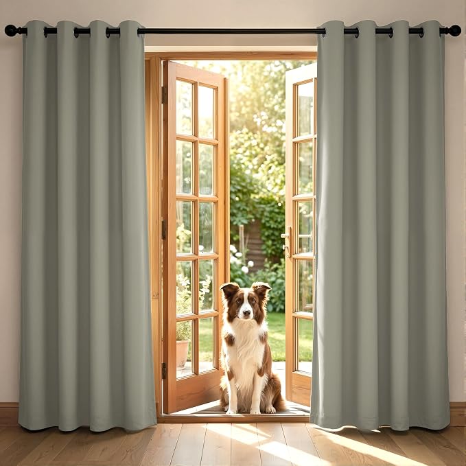 2 Panels 100% Blackout Linen-Textured Curtains, Thick Thermal Insulated Grommet Drapes with Subtle Herringbone Weave, Luxury Decor for Bedroom/Living Room, 54 x 63 Inches, Grey
