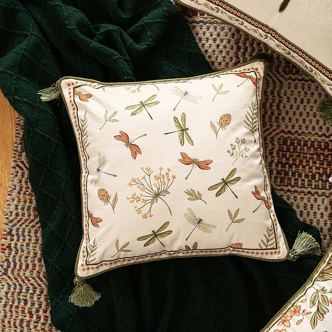 ISAENNE Designer Velvet Throw Pillow Covers,18"x18" Set of 2-Grace B | Pillow Cover,Concealed Zipper Design,Dragonfly Pattern,Sofas,Bedroom,Living Room,Lounge Chairs,All Season Home Decor