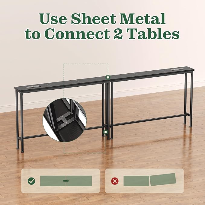 SUPERJARE 5.7 Inch Console Table with Outlet, Sofa Table, Behind Couch Table, 5.7 x 39.4 x 29.7 Inches, Metal Frame, Charging Station, for Living Room, Black