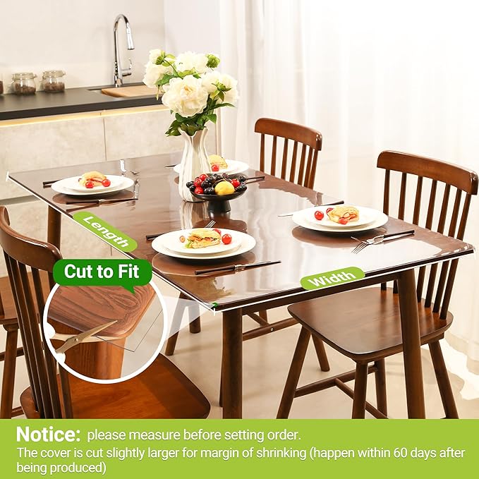 ETECHMART Clear Plastic Table Cover Protector Rectangle 42 x 80'', Thick Waterproof Transparent Table Protector for Dining Table, Non-Slip Heat Resistant Clear Desk Mat for Kitchen Office Desktop