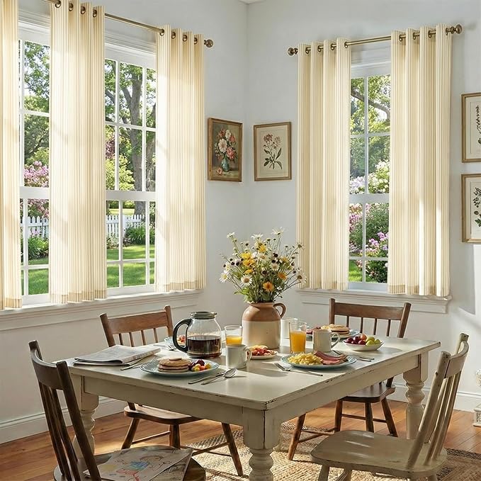 jinchan Linen Curtains 63 inch Yellow Stripe on White Grommet 2 Panels | Curtains for Living Room Bedroom,Ticking Vertical Stripe Pattern,Modern Farmhouse Drapes, Window Treatment,Light Filtering